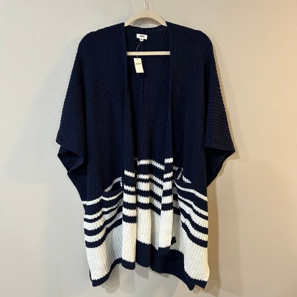 NWT Aerie Navy Blue White Oversized Long Heavy Knit Cardigan Size X-Small Small - Picture 4 of 7